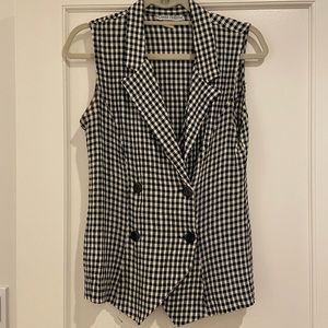 Gingham Double-Breasted Sleeveless Wrap